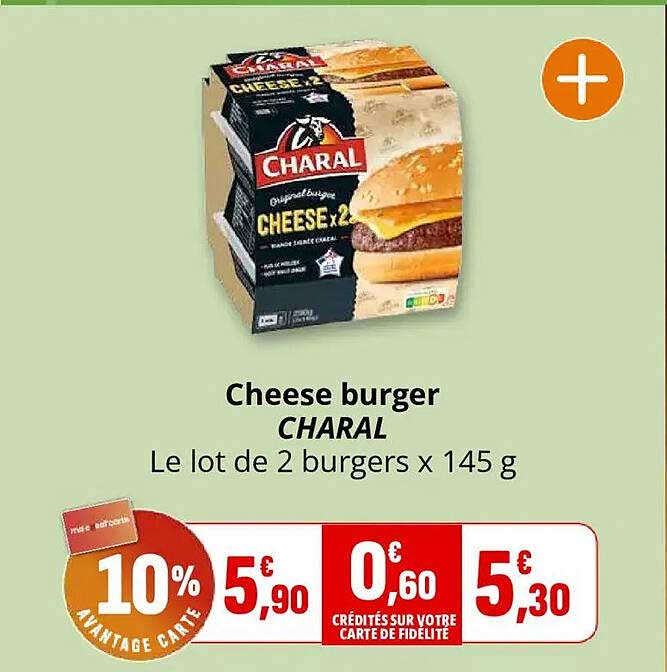 Cheese burger CHARAL Le lot de 2 burgers x 145 g
