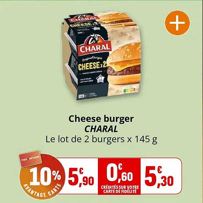Cheese burger CHARAL Le lot de 2 burgers x 145 g