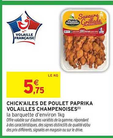 CHICK'AILES DE POULET PAPRIKA VOLAILLES CHAMPENOISES