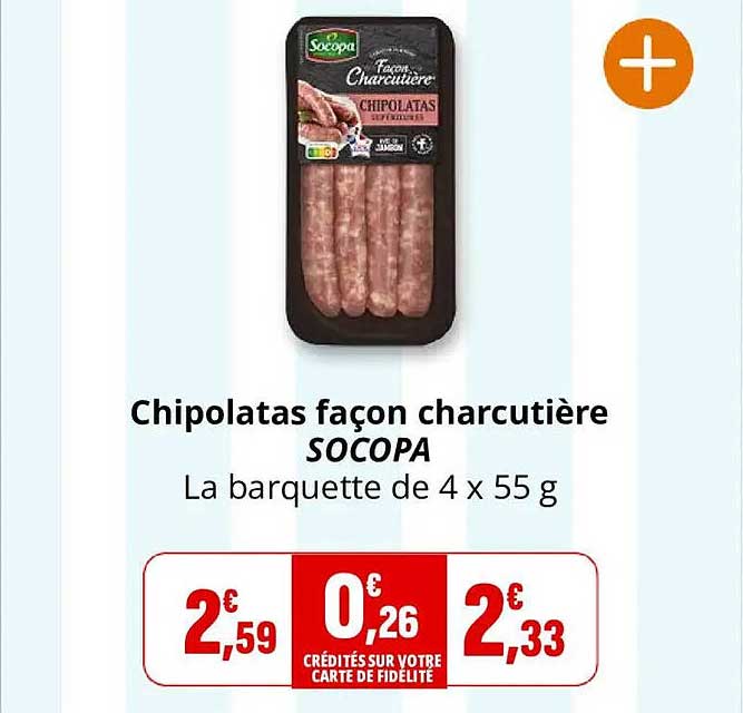 Chipolatas façon charcutière SOCOPA
La barquette de 4 x 55 g