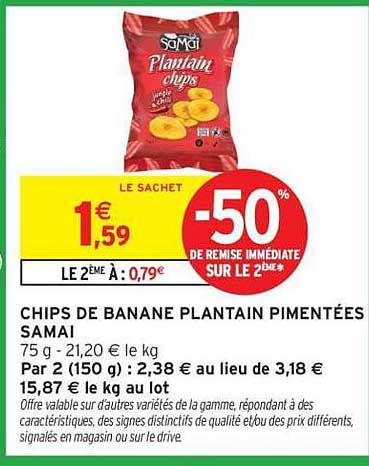 CHIPS DE BANANE PLANTAIN PIMENTÉES SAMAI