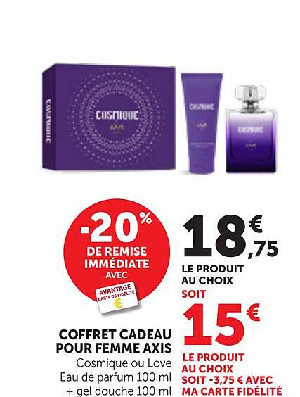 COFFRET CADEAU POUR FEMME AXIS Cosmique ou Love Eau de parfum 100 ml + gel douche 100 ml