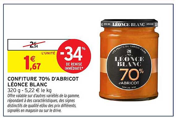 CONFITURE 70% D'ABRICOT LÉONCE BLANC