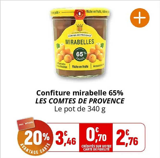 Confiture mirabelle 65% LES COMTES DE PROVENCE Le pot de 340 g