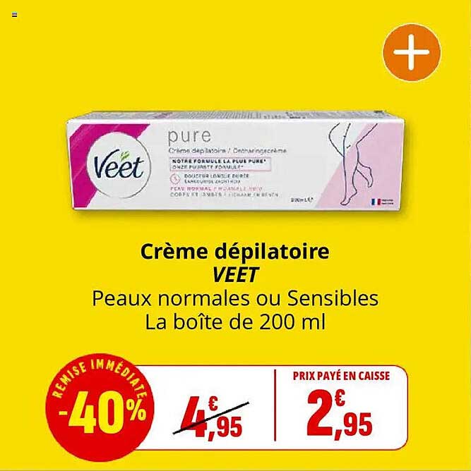 Crème dépilatoire VEET Peaux normales ou Sensibles La boîte de 200 ml