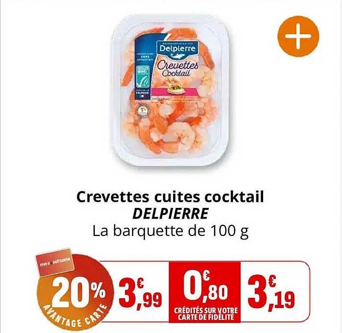 Crevettes cuites cocktail DELPIERRE La barquette de 100 g