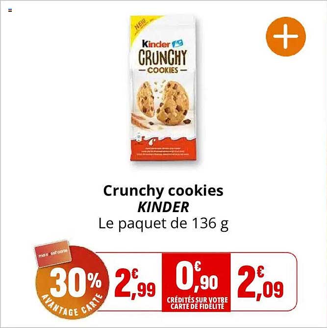 Crunchy cookies KINDER Le paquet de 136 g