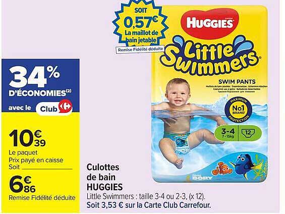 Culottes de bain HUGGIES Little Swimmers : taille 3-4 ou 2-3, (x12)