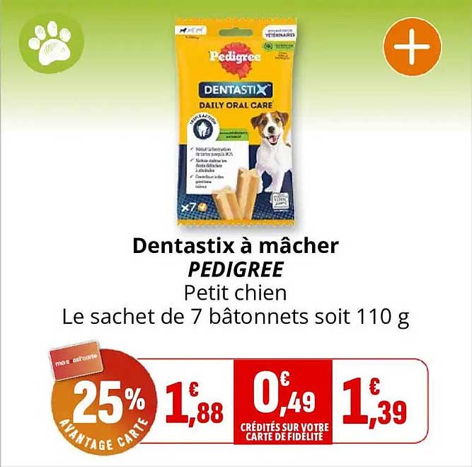 Dentastix à mâcher PEDIGREE Petit chien Le sachet de 7 bâtonnets soit 110 g