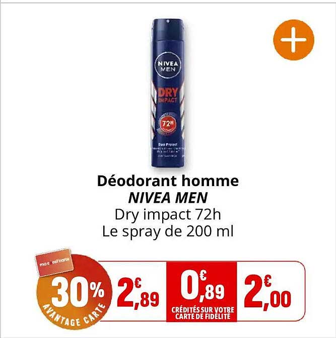 Déodorant homme NIVEA MEN Dry impact 72h Le spray de 200 ml