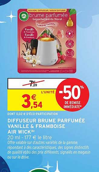 DIFFUSEUR BRUME PARFUMÉE VANILLE & FRAMBOISE AIR WICK