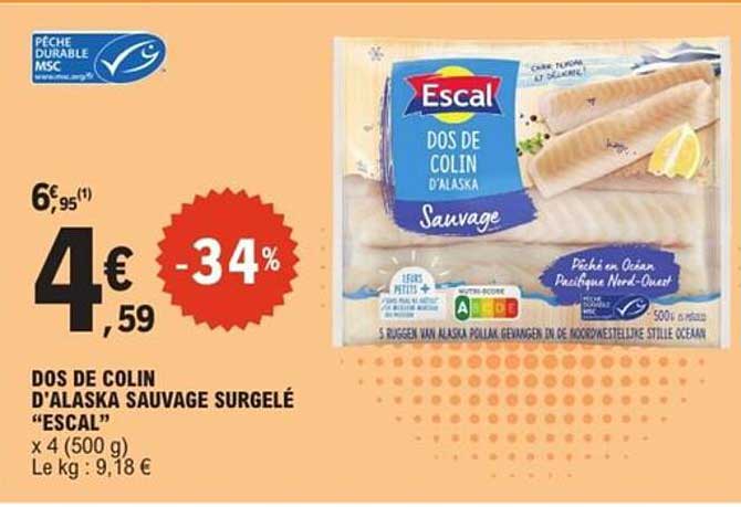 DOS DE COLIN D'ALASKA SAUVAGE SURGELÉ “ESCAL”