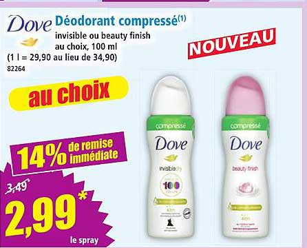 Dove Déodorant compressé invisible ou beauty finish au choix, 100 ml