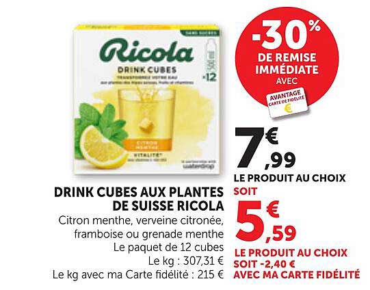 DRINK CUBES AUX PLANTES DE SUISSE RICOLA