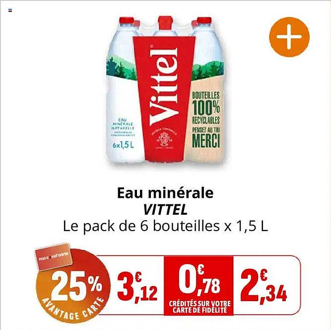 Eau minérale VITTEL Le pack de 6 bouteilles x 1,5 L