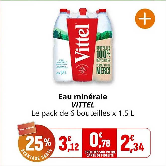 Eau minérale Vittel Le pack de 6 bouteilles x 1,5 L