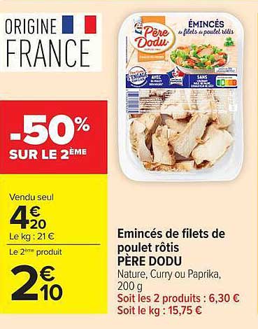 ÉMINCÉS de filets de poulet rôtis PÈRE DODU