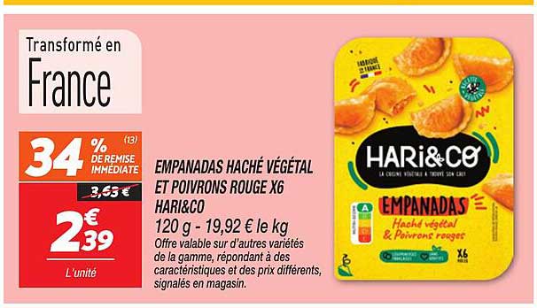 EMPANADAS HACHÉ VÉGÉTAL ET POIVRONS ROUGE X6 HARI&CO