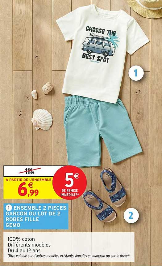ENSEMBLE 2 PIECES GARCON OU LOT DE 2 ROBES FILLE GEMO