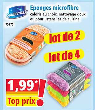 Eponges microfibre coloris au choix, nettoyage doux ou pour ustensiles de cuisine