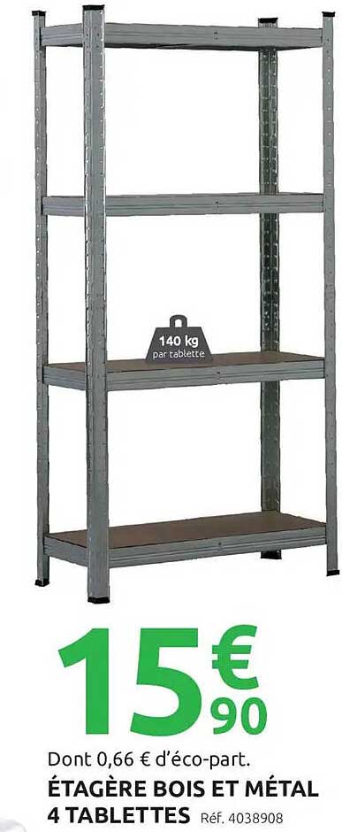 ÉTAGÈRE BOIS ET MÉTAL 4 TABLETTES