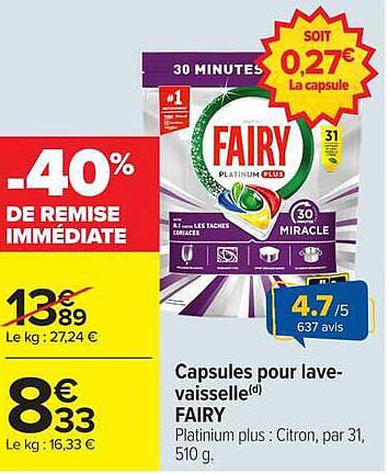 FAIRY Platinum plus : Citron, par 31, 510 g.