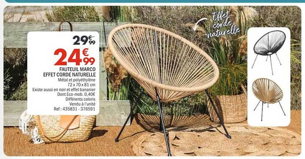 FAUTEUIL MARCO EFFET CORDE NATURELLE