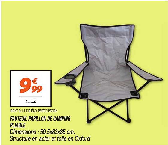 FAUTEUIL PAPILLON DE CAMPING PLIABLE