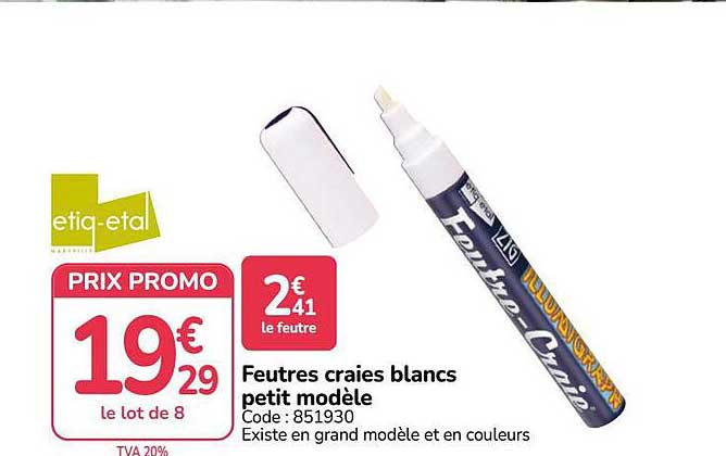 Feutres craies blancs petit modèle