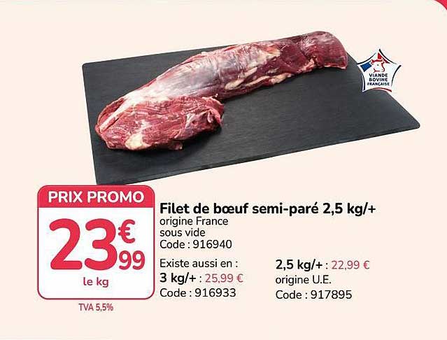 Filet de bœuf semi-paré 2,5 kg/+