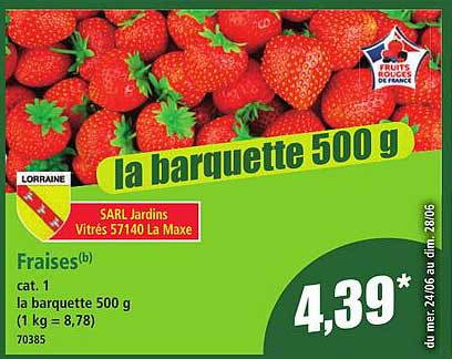 Fraises(b) cat. 1 la barquette 500 g