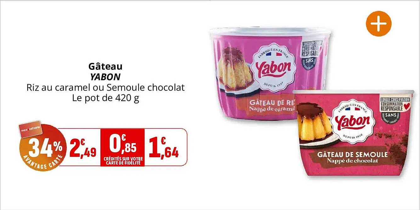Gâteau YABON Riz au caramel ou Semoule chocolat Le pot de 420 g