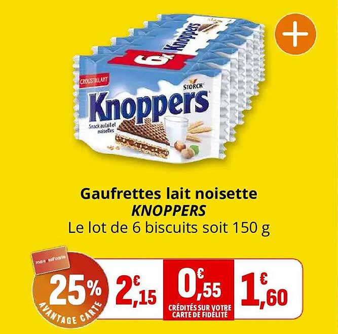Gaufrettes lait noisette KNOPPERS Le lot de 6 biscuits soit 150 g