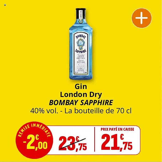Gin London Dry BOMBAY SAPPHIRE 40% vol. - La bouteille de 70 cl