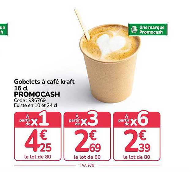 Gobelets à café kraft 16 cl PROMOCASH