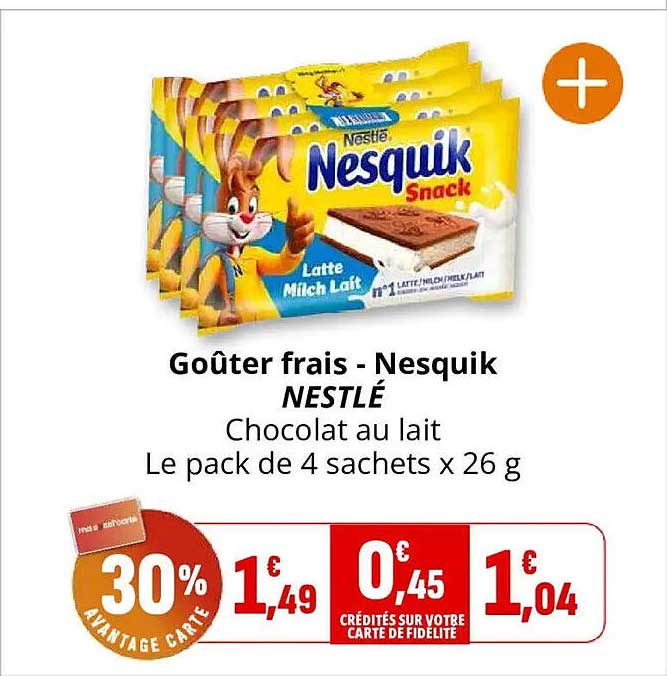 Goûter frais - Nesquik NESTLÉ Chocolat au lait Le pack de 4 sachets x 26 g