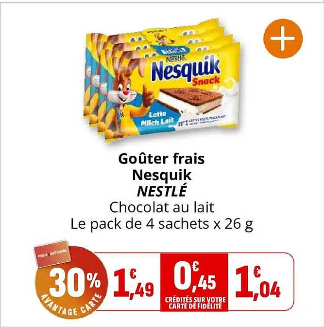Goûter frais Nesquik NESTLÉ Chocolat au lait Le pack de 4 sachets x 26 g