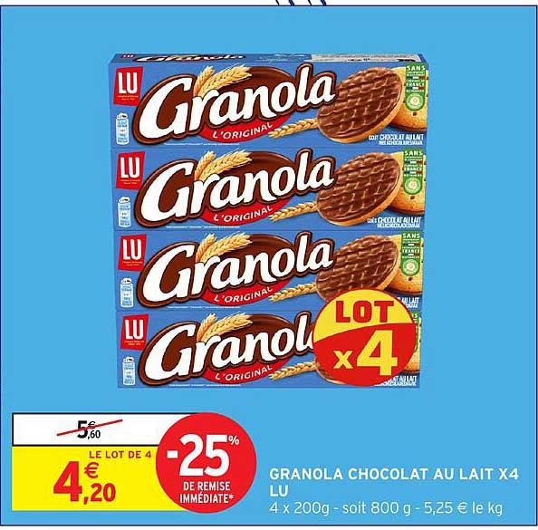 GRANOLA CHOCOLAT AU LAIT X4 LU