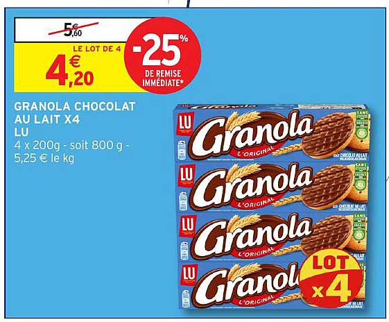 GRANOLA CHOCOLAT AU LAIT X4 LU