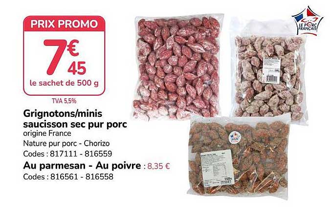 Grignotons/minis saucisson sec pur porc