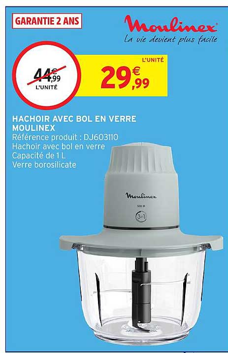 HACHOIR AVEC BOL EN VERRE MOULINEX