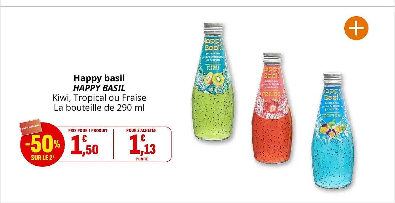 Happy basil HAPPY BASIL Kiwi, Tropical ou Fraise La bouteille de 290 ml
