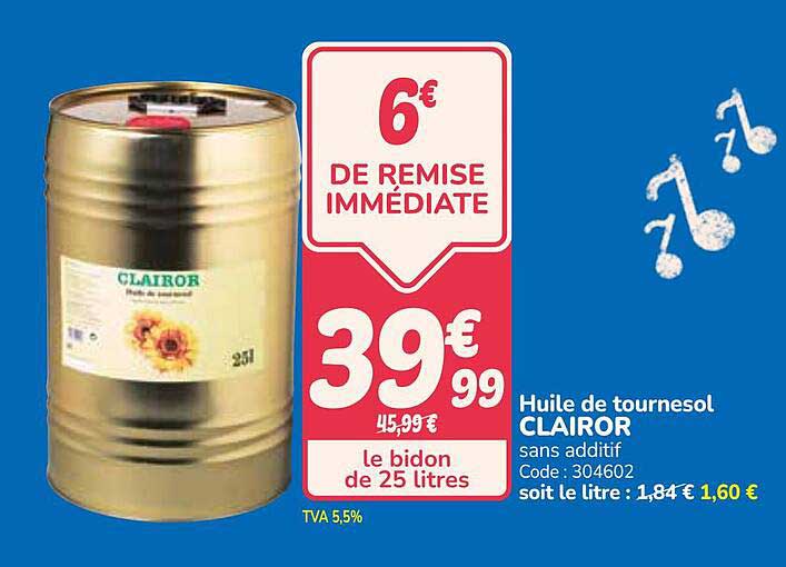 Huile de tournesol CLAIROR sans additif