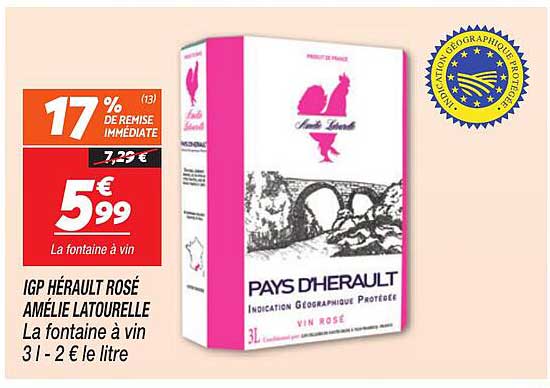 IGP HÉRAULT ROSÉ AMÉLIE LATOURELLE La fontaine à vin 3 l - 2 € le litre