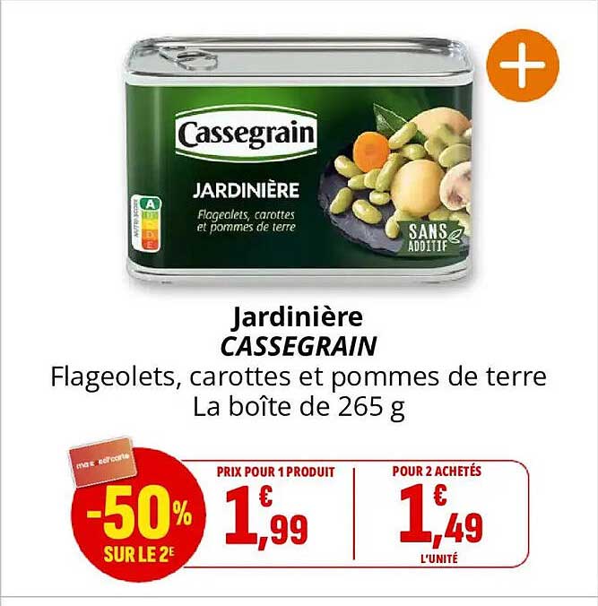 Jardinière CASSEGRAIN Flageolets, carottes et pommes de terre La boîte de 265 g