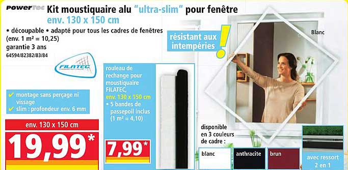 Kit moustiquaire alu “ultra-slim” pour fenêtre env. 130 x 150 cm