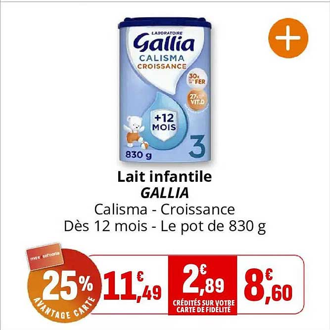 Lait infantile GALLIA Calisma - Croissance Dès 12 mois - Le pot de 830 g