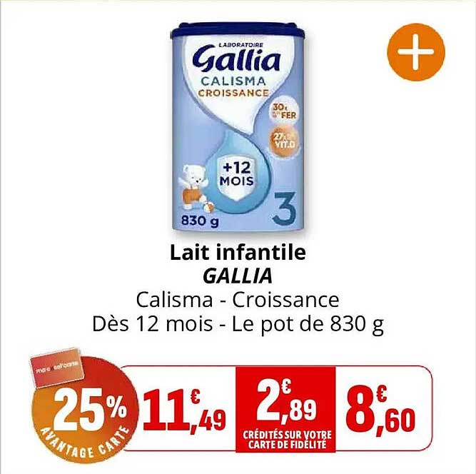 Lait infantile GALLIA Calisma - Croissance Dès 12 mois - Le pot de 830 g