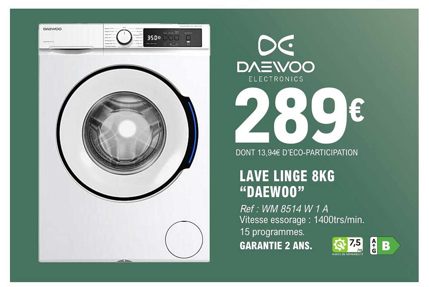 LAVE LINGE 8KG “DAEWOO”