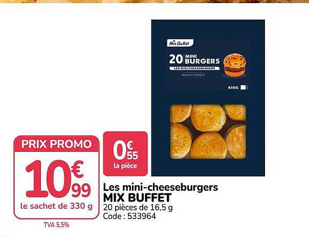 Les mini-cheeseburgers MIX BUFFET 20 pièces de 16,5 g